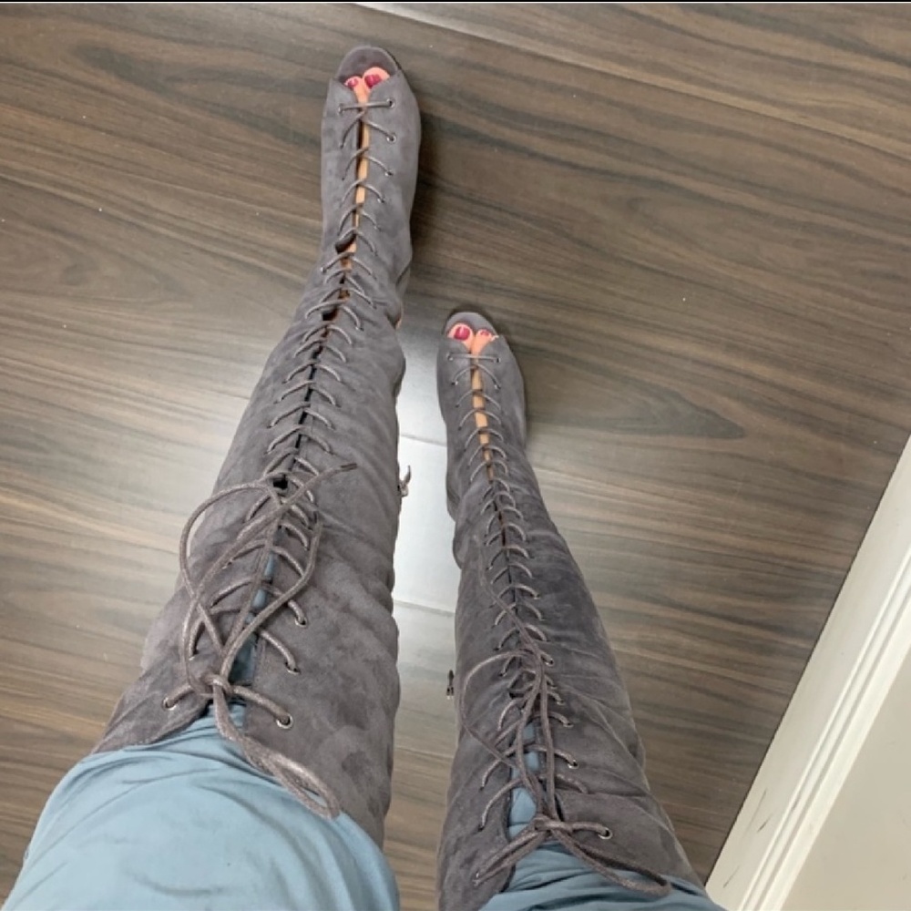 LAST 2! Gray Lace Up Boots - Picture 5 of 6
